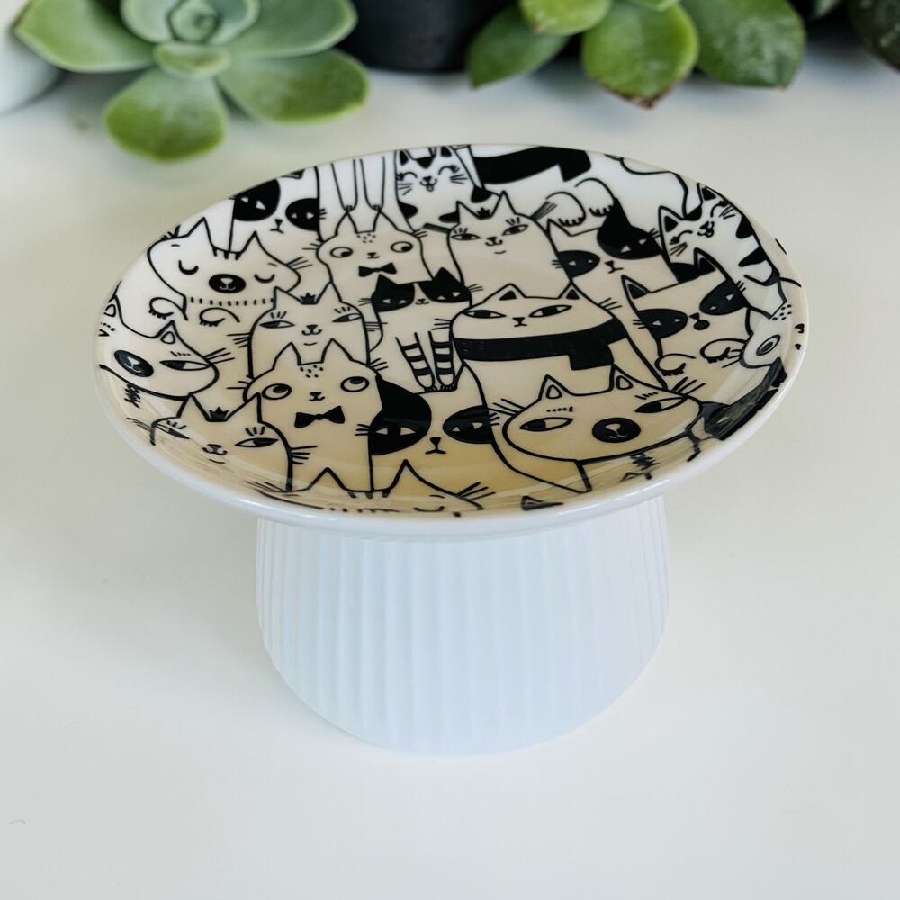 NEW Whisker Friendly Black & White Multi Cats Elevated Raised Cat Food Bowl Dish